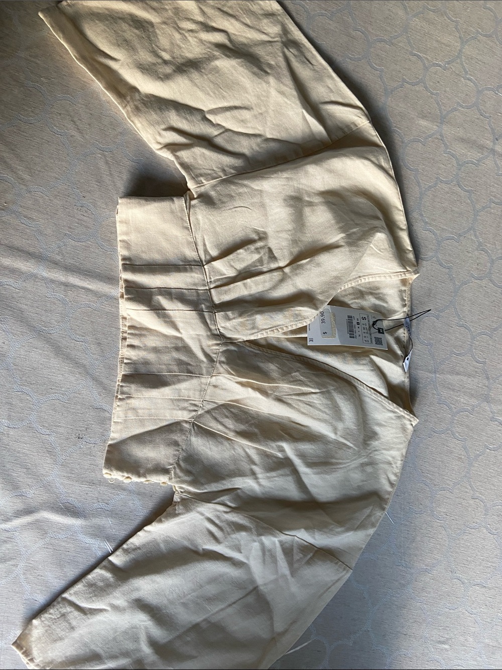 Zara Light Cream Cropped Peplum Blouse